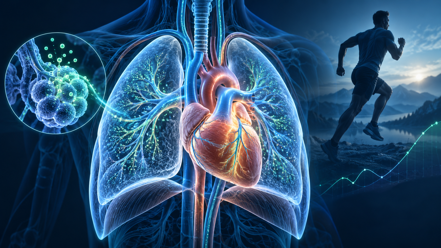 Ilustración médica 3D de corazón y pulmones