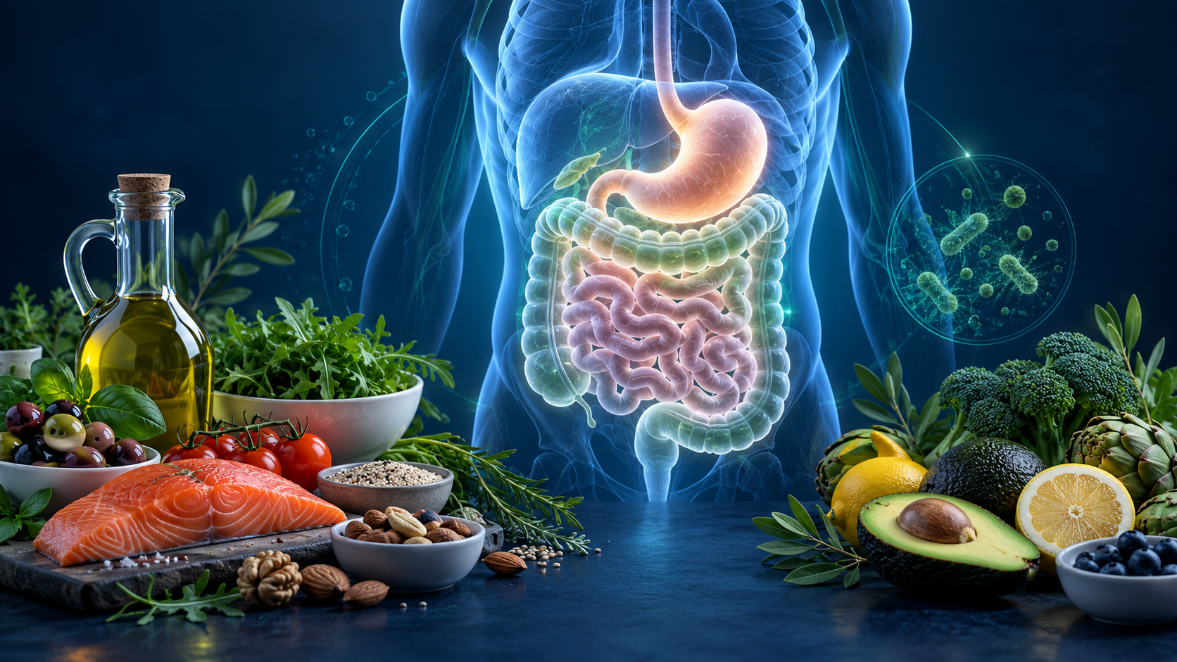Ilustración médica 3D del sistema digestivo