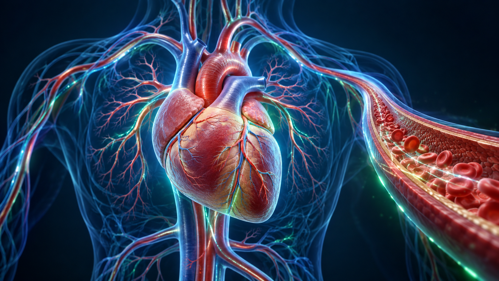Ilustración médica 3D del corazón y la circulación